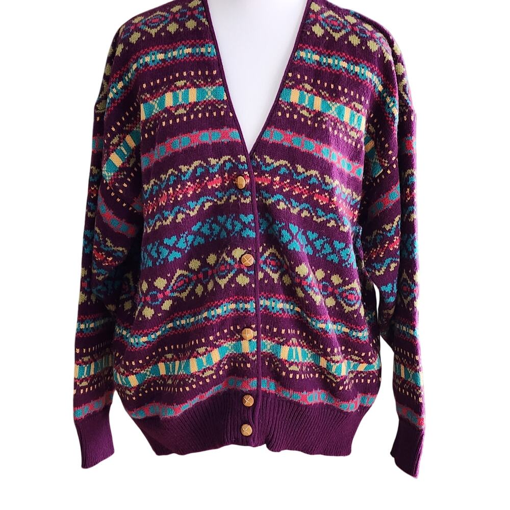 Vintage Southern Lady Geometric Knit Cardigan Purple Sz XL